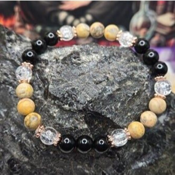 Crazy Lace Black Obsidian Gemstone Protection Joy Charm Bracelet - Picture 5 of 5